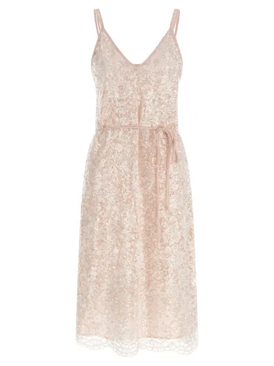 Twinset Twin Set Sequined Lace Dress In Blush