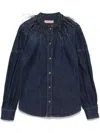 Twinset Feather-detail Denim Shirt In Blue