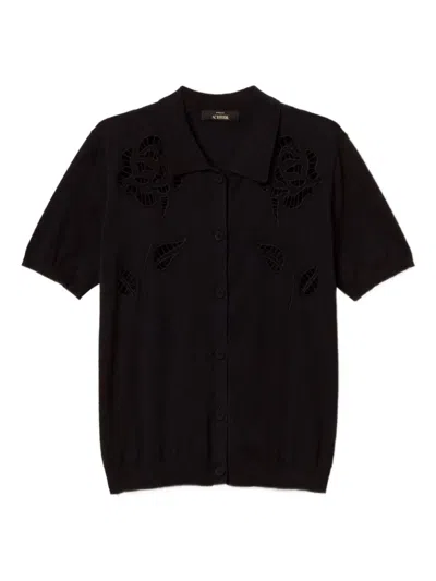 Twinset Twin-set Short Sleeve Shirt With Broderie-anglaise Detailing In Schwarz