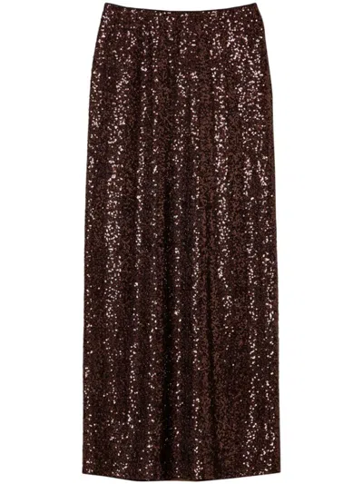 Twinset Sequined Long Skirt In Brown