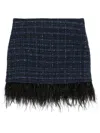 Twinset Feather-trim Mini Skirt In Denim/nero