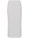 Twinset Midi Grey Skirt With Logo Patch In Knit Woman In Grigio E Argento