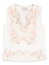 Twinset Twin-set Sleeveless Floral-embroidered Top With Scalloped Edges In White