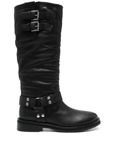 Twinset Twin-set Smooth Grain Leather Mid-calf Boots In Black