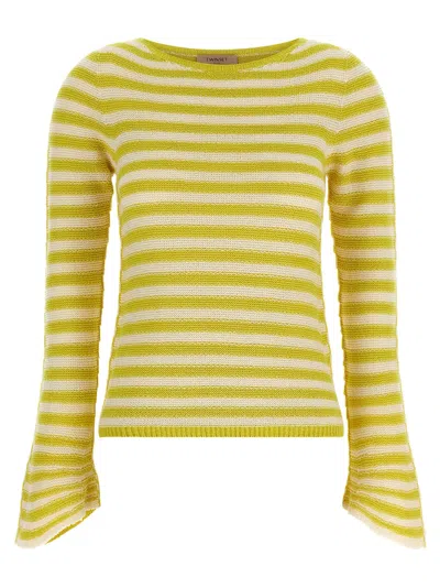Twinset Twin Set Striped Cotton Blend Sweater In Yellow