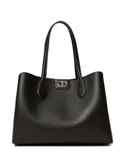 Twinset Twin-set Structured Black Tote Bag With Textured Exterior And Interior
