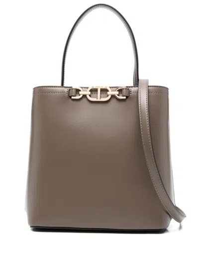 Twinset Twin-set Structured Handbag With Gold-tone Chain Detail In Gray