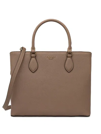 Twinset Twin-set Structured Taupe Handbag With Detachable Shoulder Strap