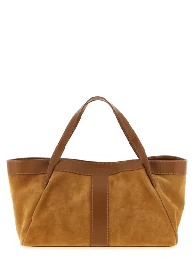 Twinset Twin Set Suede And Leather Two-tone Shoulder Bag In Tan