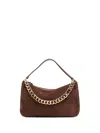 Twinset Twin-set Suede Crossbody Bag With Gold Chain Strap In Brown