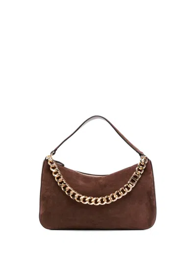 Twinset Twin-set Suede Crossbody Bag With Gold Chain Strap In Brown