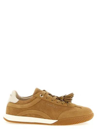 Twinset Twin Set Suede Sneakers With Tassels In Animal Print