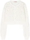 Twinset Cropped Floral Open-knit Cardigan In Beige
