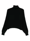 Twinset Textured Black Turtleneck Sweater With Ballooned Sleeves In Black