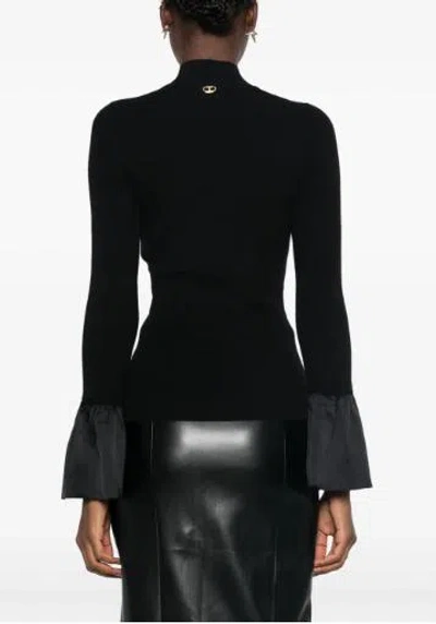 Twinset Black Sweater With Mock Neck And Flared Cuffs In Viscose Blend Woman