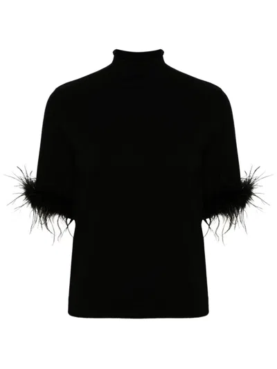 Twinset Feather-cuffs Short-sleeve Jumper In Black