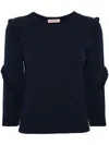 TWINSET TWINSET VISCOSE SWEATER WITH RUFFLED CREW NECK
