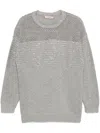 Twinset Gray Crewneck Sweater With Rhinestones In Grey