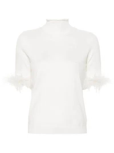 Twinset Feather-cuffs Short-sleeve Jumper In White