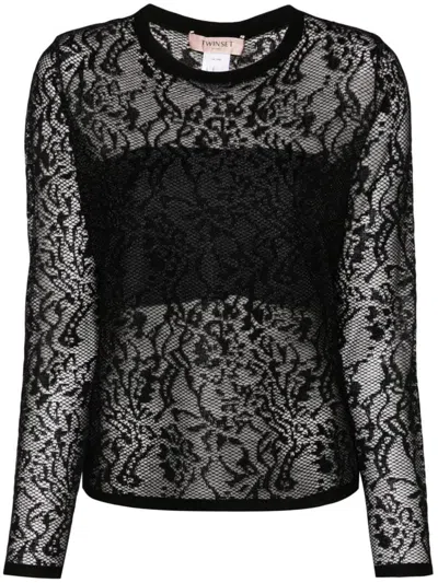 Twinset Lace-effect Jacquard Top In Black