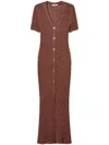 Twinset Twin-set Textured Brown Maxi Dress With V-neck In Brown