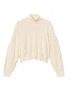 Twinset Twin-set Textured Knit Sweater With High Neckline And Oversized Sleeves In Neutral