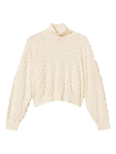 TWINSET TWIN-SET TEXTURED KNIT SWEATER WITH HIGH NECKLINE AND OVERSIZED SLEEVES