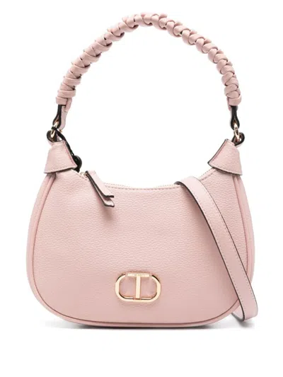 Twinset Twin-set Textured Light Pink Top Zip Handbag With Detachable Shoulder Strap
