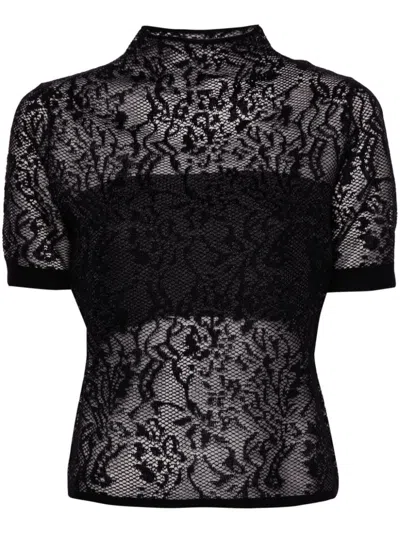 Twinset Patterned-jacquard Semi-sheer Jumper In Black