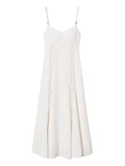 Twinset Twin-set V-neck Midi Dress With Lace-up Detailing In White