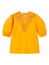 Twinset Twin-set V-neck Top With Short Puff Sleeves In Orange