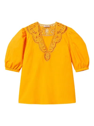 Twinset Twin-set V-neck Top With Short Puff Sleeves In Orange