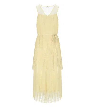 Twinset Twin-set Vanilla Long Pleated Dress In Nude