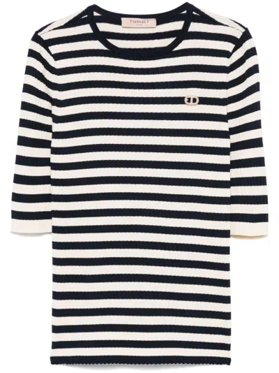 Twinset Twin-set White And Navy Sweaters