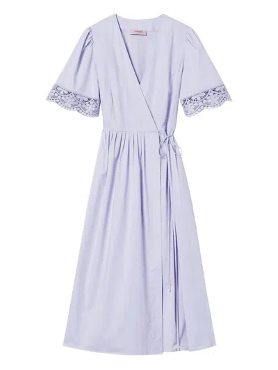 Twinset Twin-set White Cotton Blend Dresses In Blue