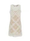 Twinset White Dress With Knitted Design And All-over Floral Embroidery