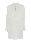 Twinset White Dress With Pleated Details And All-over Applied Embroidery In Cotton Woman