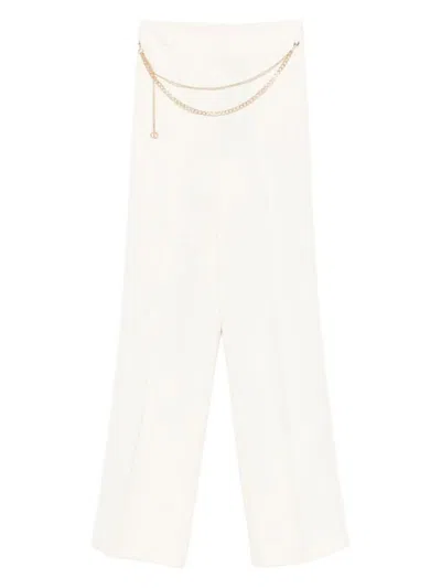 Twinset Twin-set Wide-leg Pants With Chain Detail And Smooth Finish In Neutral