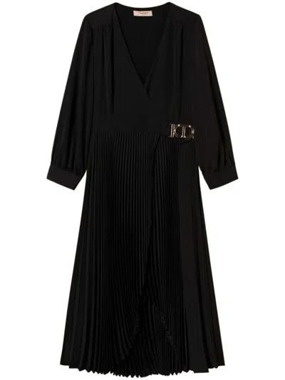 TWINSET TWIN-SET WRAP-DESIGN EVENING DRESS WITH LOGO-BUCKLE DETAIL