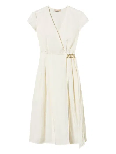 Twinset Twin-set Wrap Dress With Plunging V-neck In White