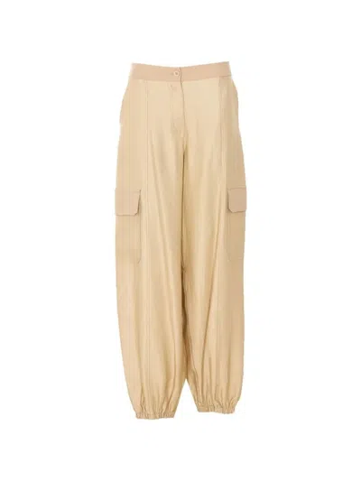 Twinset High-waisted Wide-leg Cotton Cargo Trousers In Brown