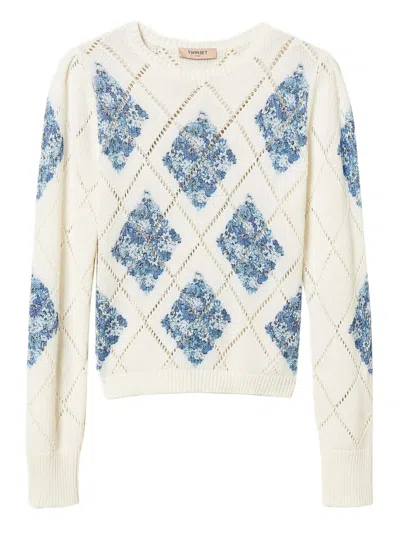 Twinset Twin-set  Diamond-pattern Floral Sweater In Multi