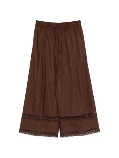 Twinset Twin-set  Lace Trim Trousers In Brown