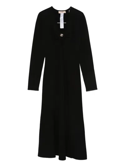Twinset Twist-detail Long-sleeved Midi Party Dress In Black