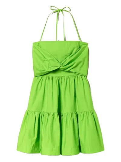 Twinset Twist-front Tiered Midi Dress In Green