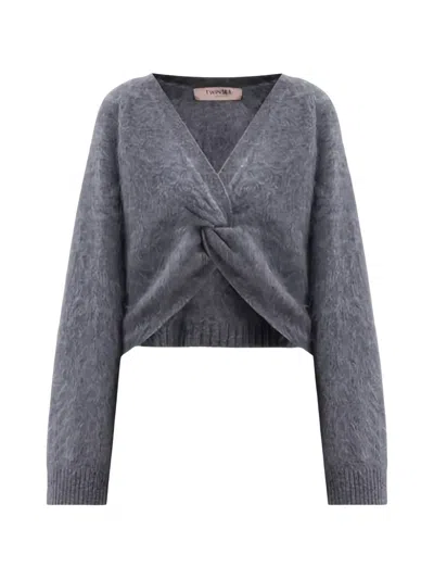 Twinset Twist-detail Sweater In Gray
