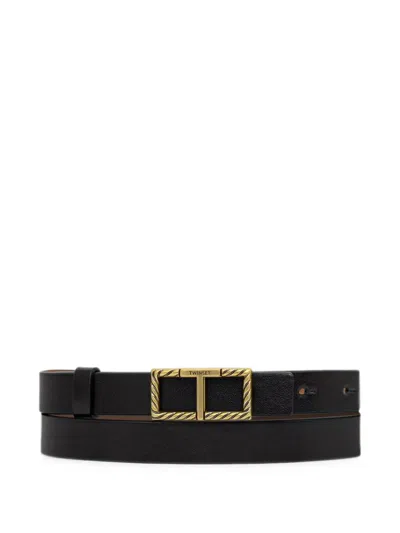 Twinset Twisted-effect Logo-buckle Belt In Black