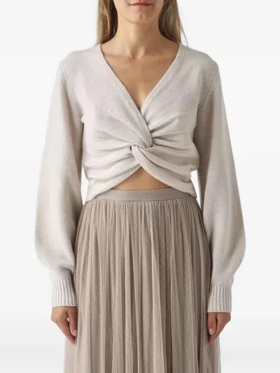 Twinset Twist-front V-neck Sweater In Gray