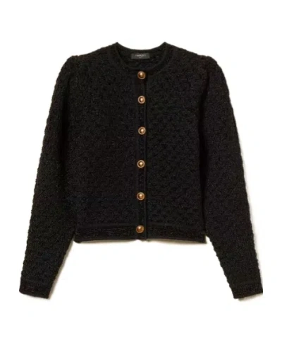 Twinset Two-tone Jacquard Knit Jacket In Black
