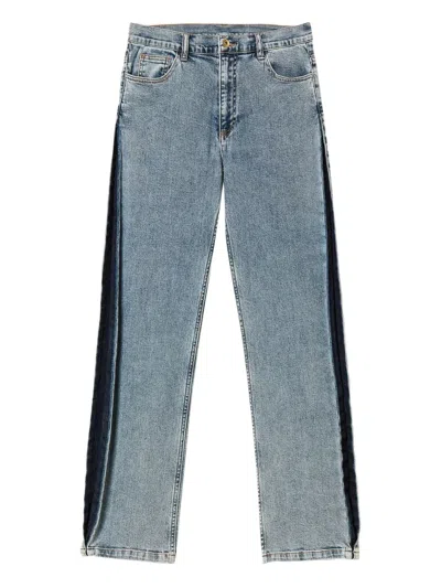 Twinset Two-tone Side-stripe Jeans In Blue